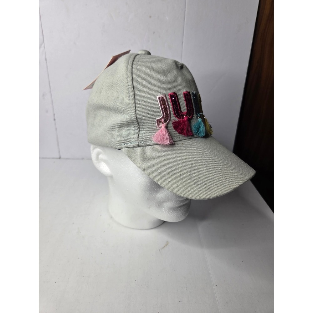 Juicy Couture Kids Grey Twill Baseball Cap Sequin Tassel Logo Hat NWT